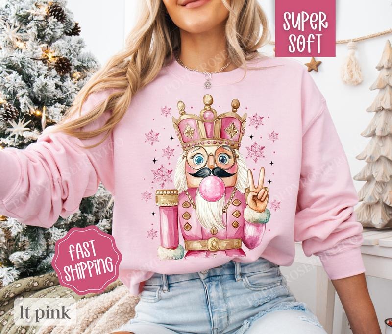 Women's Nutcracker Bubble Sweatshirt, Preppy Christmas Crewneck, Gildan Heavy Blend Sweater - Collar, Fabric T-Shirts, Hoodie
