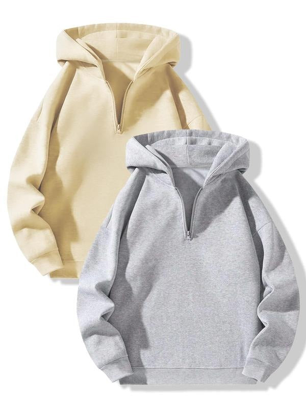 Women's Plain Half Zipper Drop Shoulder Thermal Lined Hoodie, Casual Long Sleeve Zip Up Hooded Sweatshirt for Fall &...
