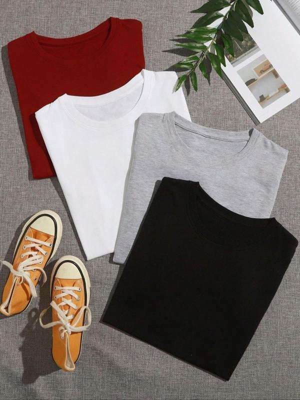 Women's Plain Round Neck Tee, Casual Short Sleeve Crew Neck T-Shirt for Summer, Ladies Clothes for Daily Wear Hoodie,...