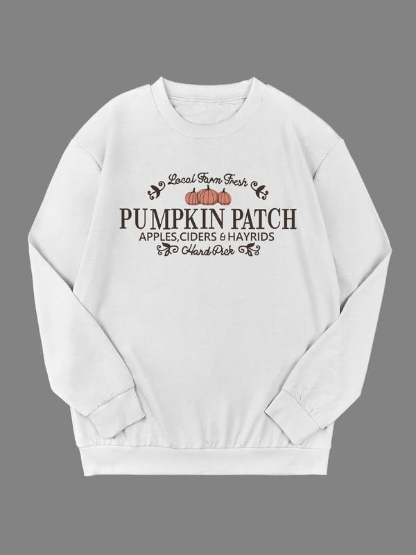 Women's Pumpkin Print Drop Shoulder Sweatshirt, Halloween Casual Long Sleeve Round Neck Pullover for Fall & Winter,...