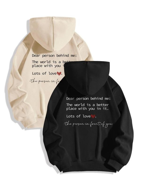 Women's Slogan Print Drop Shoulder Hoodie, Fashion Casual Drawstring Pocket Hooded Sweatshirt for Daily Holiday Outdoor...