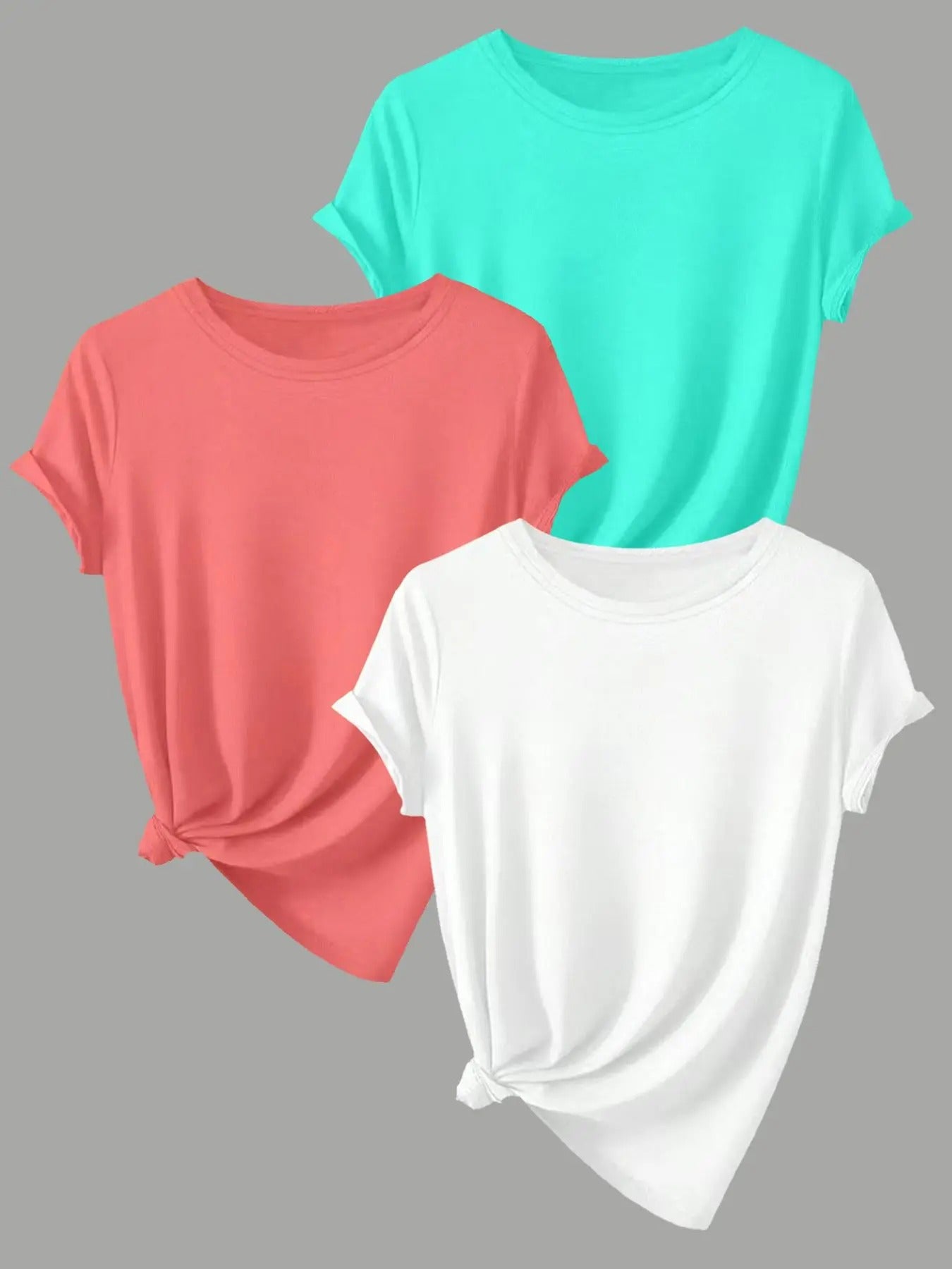 Women's Solid Round Neck Tee, Casual Short Sleeve Crew Neck T-shirt for Daily Wear, Ladies Clothes for Summerstyle{n002}3...