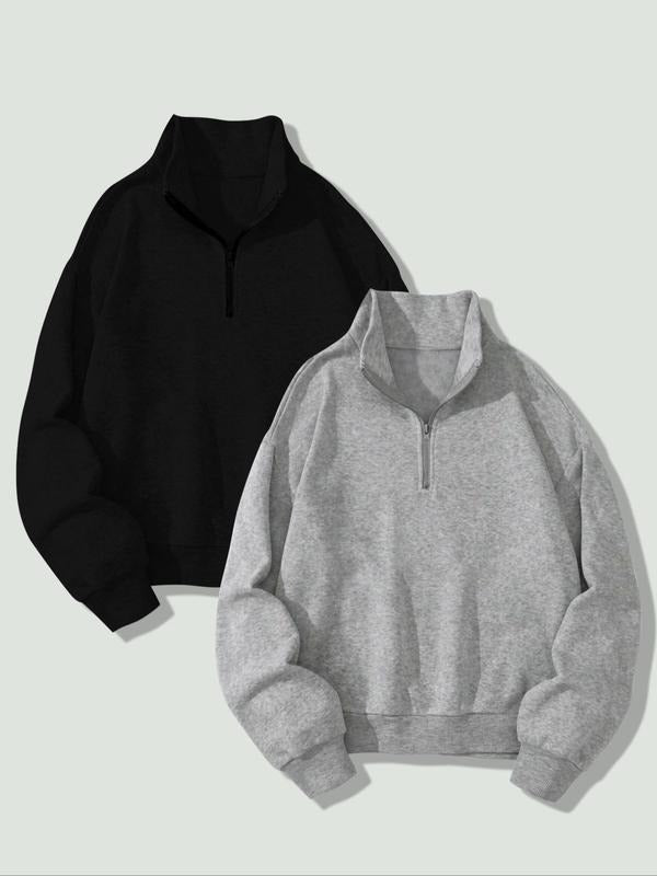 Women's Solid Thermal Lined Pullover Sweatshirt, Casual Long Sleeve Sweatshirt for Fall & Winter, Women's Clothes for...