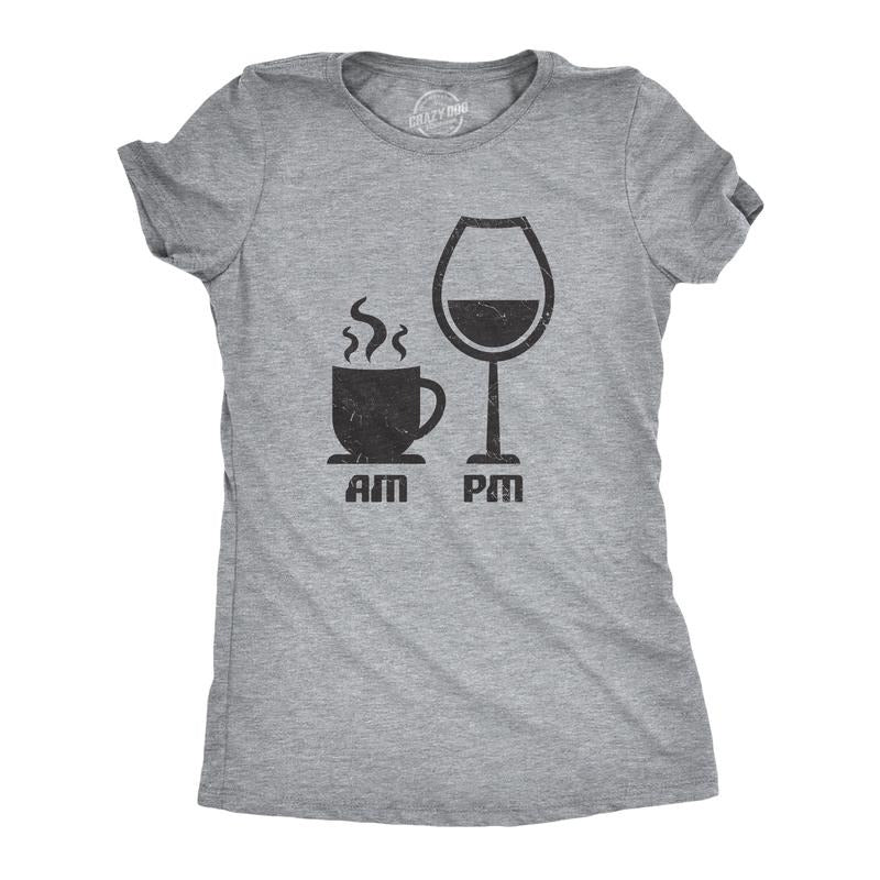 Womens AM Coffee PM Wine T Shirt Funny Drinking Tee Funny Womens T Shirts Cute Slimming Top Comfortable Soft Womenswear...