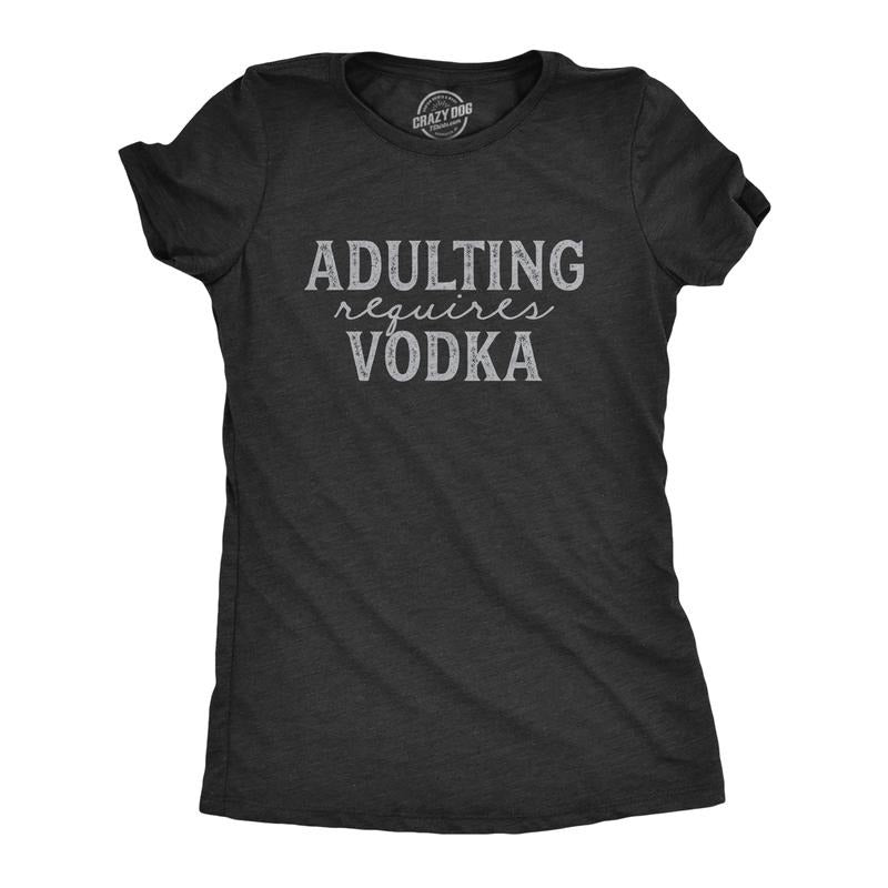 Womens Adulting Requires Vodka T Shirt Funny Liquor Parenting Graphic Novelty Tee Funny Womens T Shirts Cute Slimming Top...