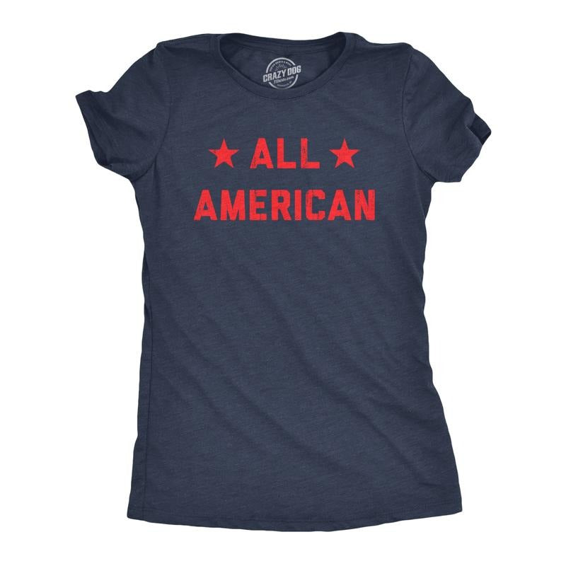 Womens All American T Shirt Funny Cool Patriotic Fourth Of July Party Text Graphic Tee for Ladies Funny Womens T Shirts...