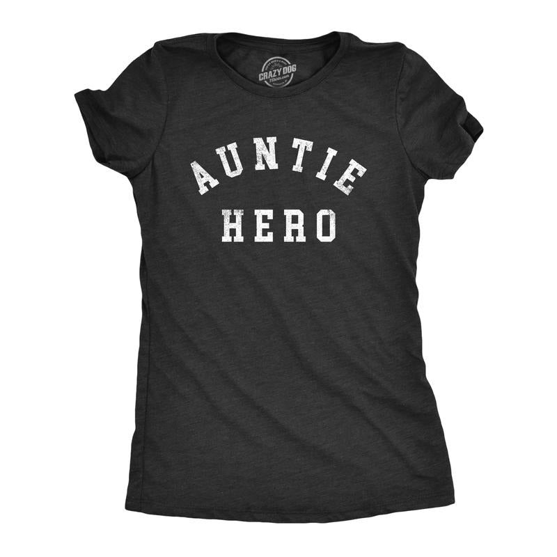 Womens Auntie Hero T Shirt Funny Fun Aunt Family Joke Tee for Ladies Funny Womens T Shirts Cute Slimming Top Comfortable...