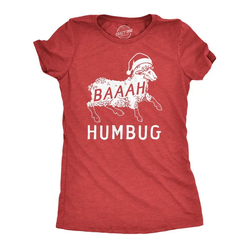 Womens Baaah Humbug T Shirt Funny Xmas Party Scrooge Sheep Tee For Ladies Funny Womens T Shirts Cute Slimming Top...