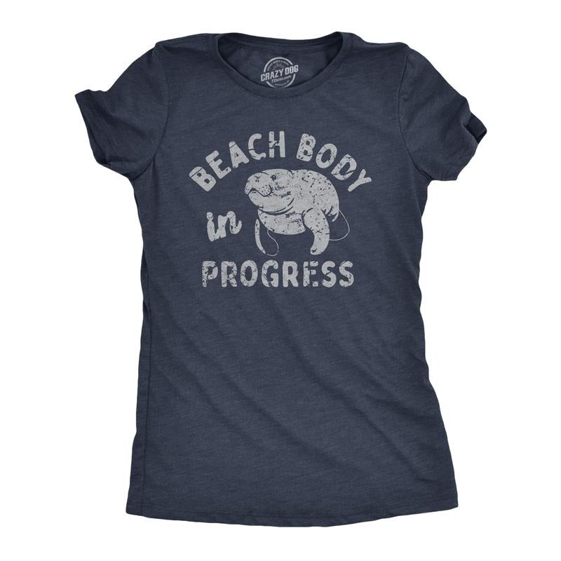 Womens Beach Body In Progress T Shirt Funny Big Chubby Manitee Tee For Ladies Funny Womens T Shirts Cute Slimming Tees...