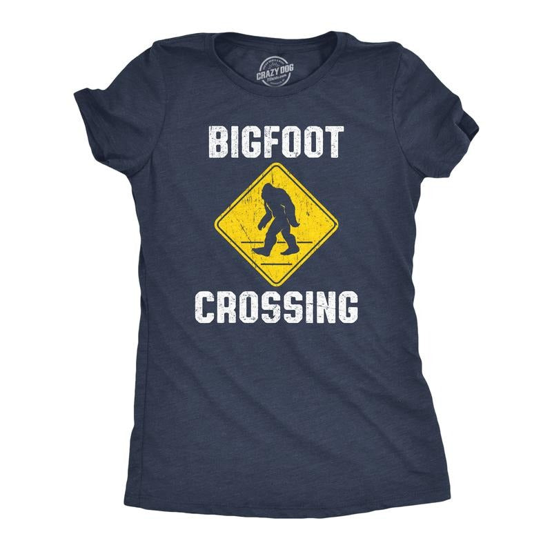 Womens Bigfoot Crossing T Shirt Funny Sasquatch Road Warning Sign Tee For Ladies Funny Womens T Shirts Cute Slimming Top...