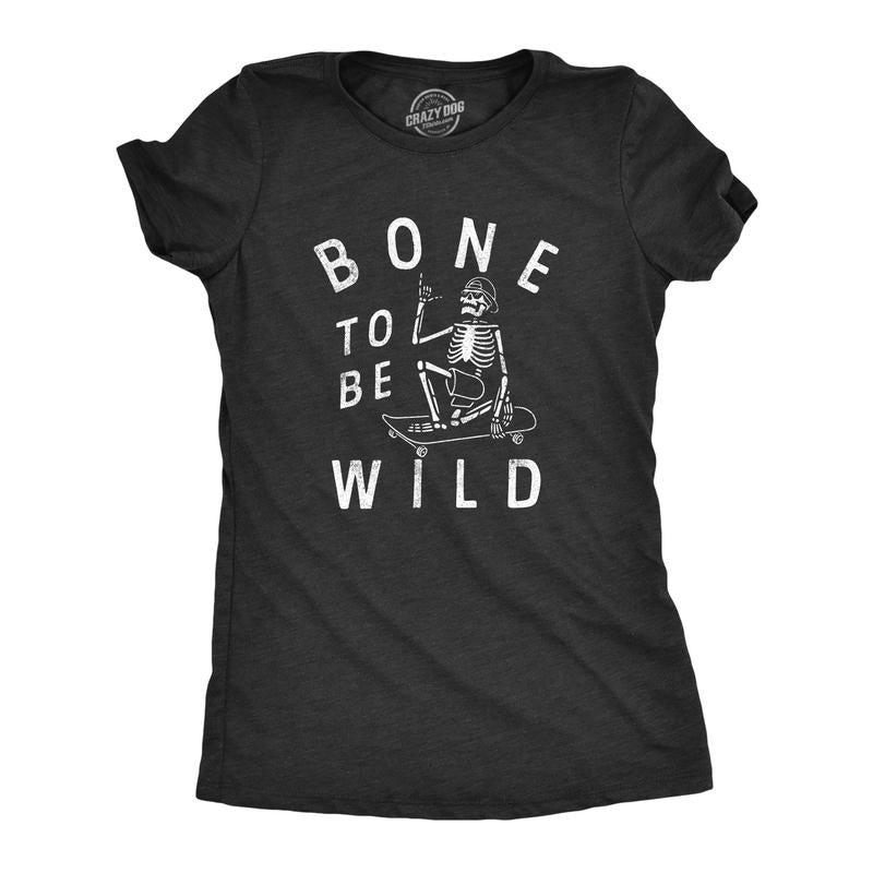 Womens Bone to Be Wild T Shirt Funny Cool Halloween Skateboarding Skeleton Tee for Ladies Funny Womens T Shirts Cute...