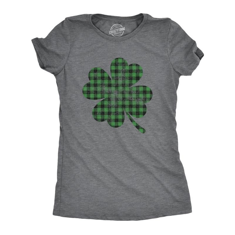 Womens Buffalo Plaid Shamrock T Shirt Funny Saint Patricks Day Lucky Irish Tee Funny Womens T Shirts Cute Slimming Tees...