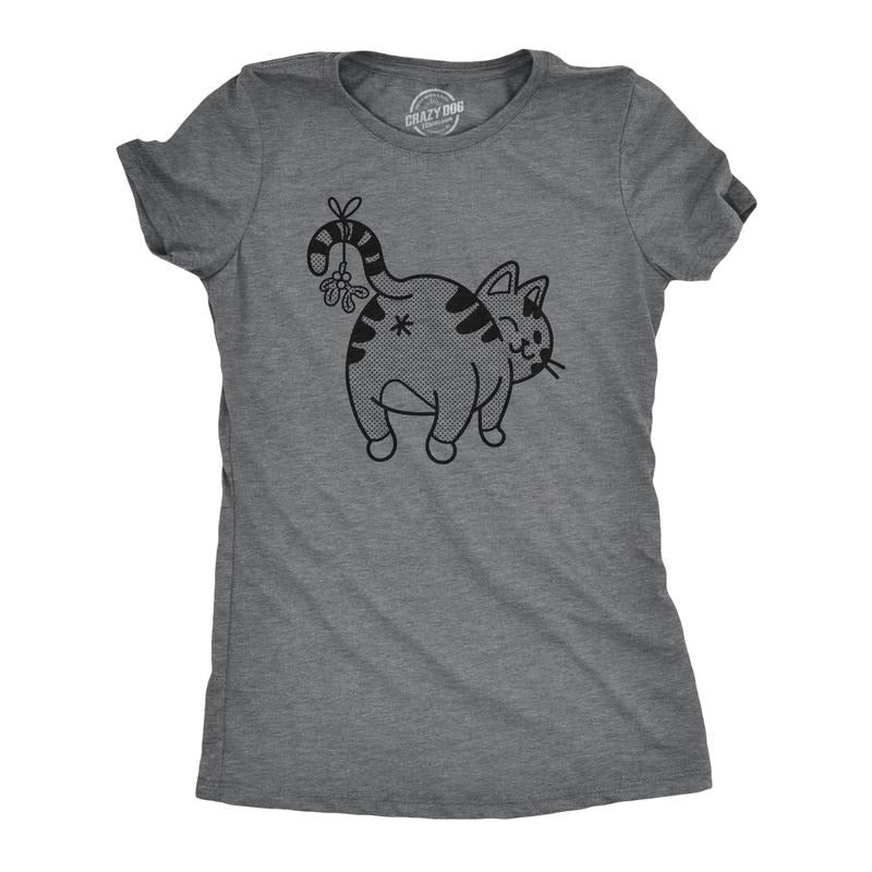Womens Cat Butt Mistletoe T Shirt Funny Christmas Kitty Animal Lover Graphic Novelty Tee Funny Womens T Shirts Cute...