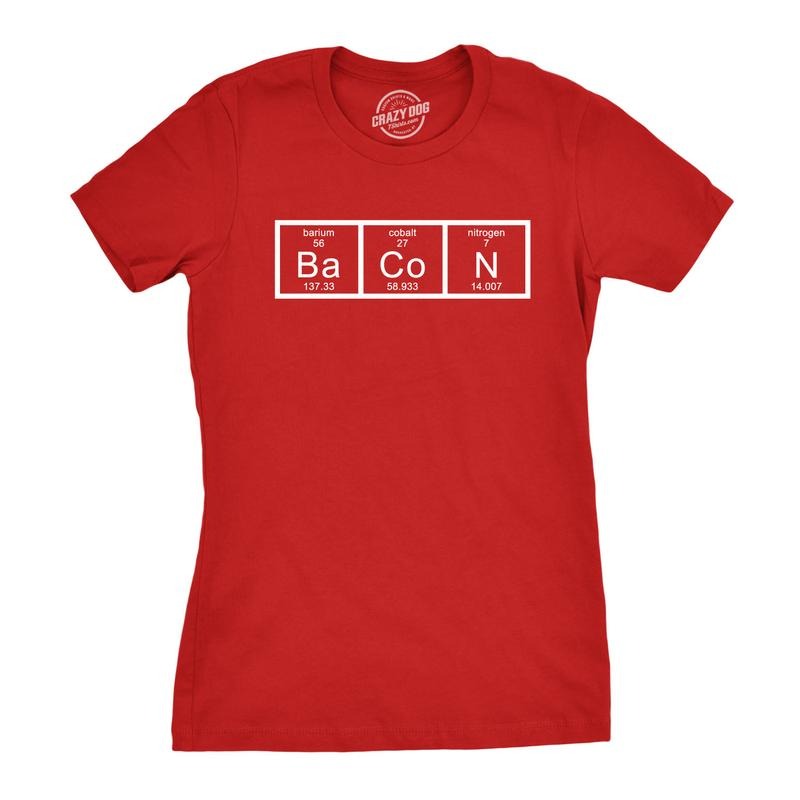 Womens Chemistry of Bacon T Shirt Funny Periodic Table Tee For Ladies Funny Womens T Shirts Cute Slimming Top Comfortable...