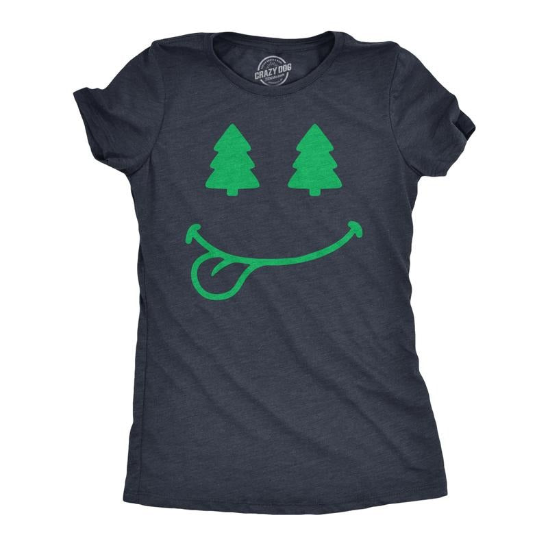 Womens Christmas Tree Eyes Smile T Shirt Funny Xmas Lovers Smiling Face Tee For Ladies Funny Womens T Shirts Cute...