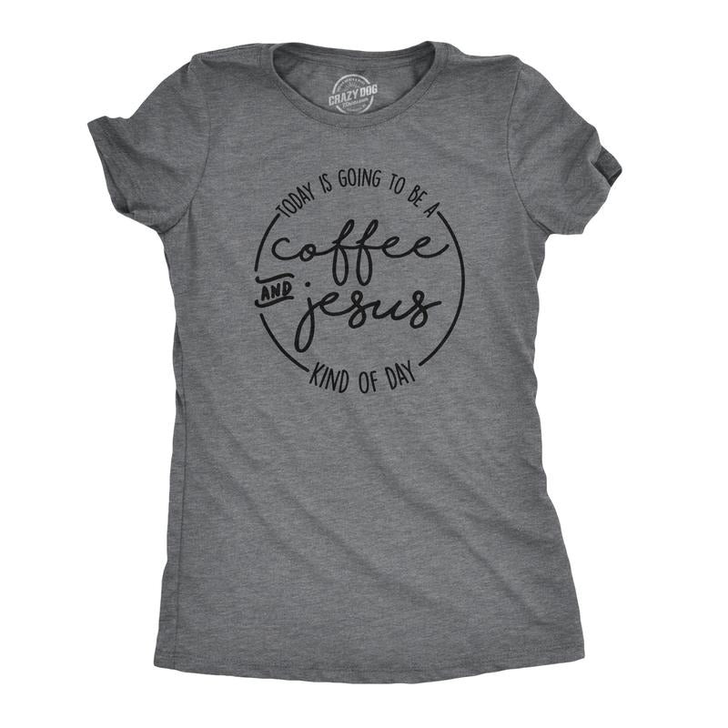Womens Coffee And Jesus T Shirt Cute Religious Easter Christian Faith Morning Funny Womens T Shirts Cute Slimming Top...
