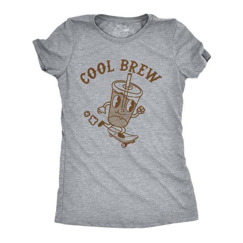 Womens Cool Brew T Shirt Funny Rad Skateboarding Cold Coffee Joke Tee For Ladies Funny Womens T Shirts Cute Slimming Top...