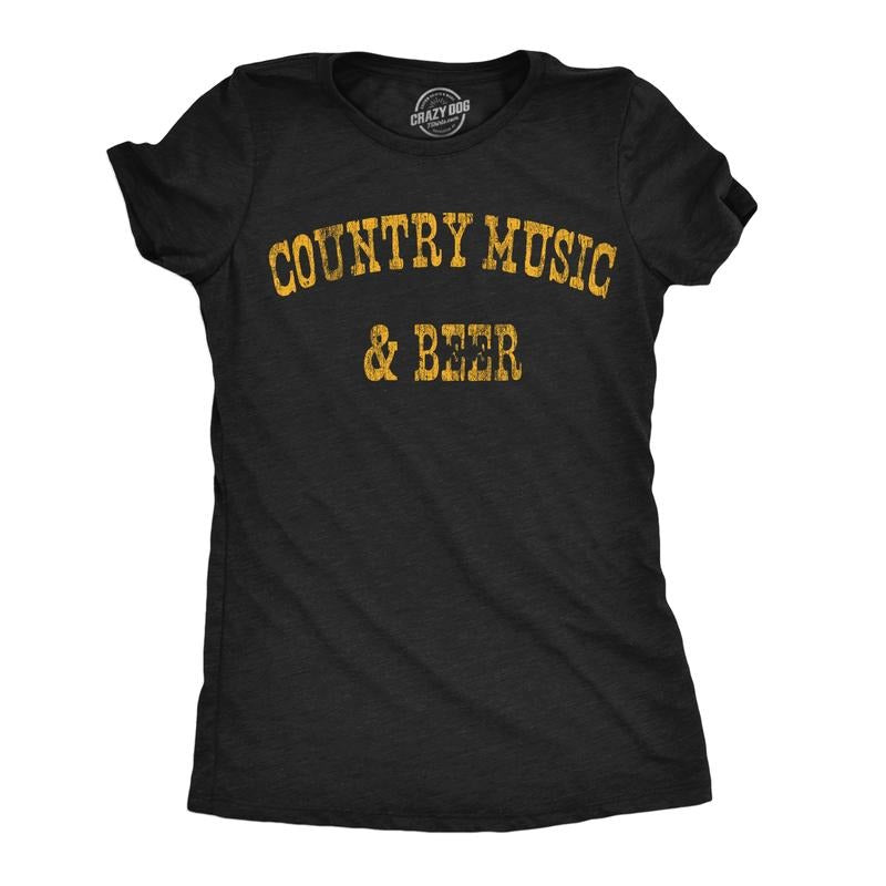 Womens Country Music And Beer Funny T Shirt Sarcastic Graphic Tee For Ladies Funny Womens T Shirts Cute Slimming Top...