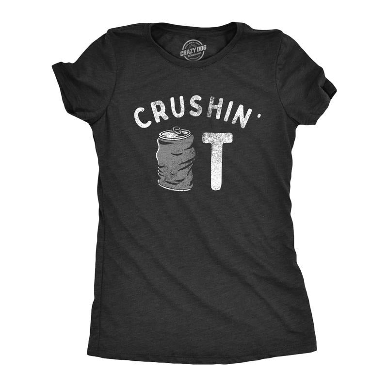 Womens Crushin It T Shirt Funny Beer Drinking Smashed Can Party Tee for Ladies Funny Womens T Shirts Cute Slimming Top...