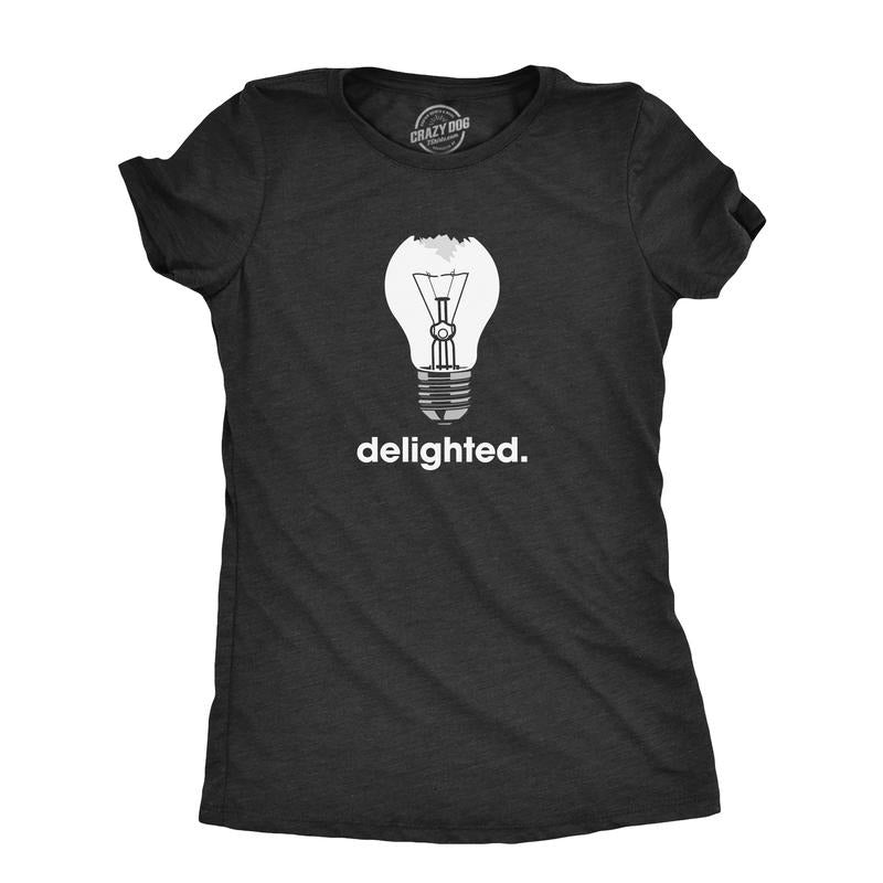 Womens Delighted T Shirt Funny Broken Smashed Light Bulb Joke Tee For Ladies Funny Womens T Shirts Cute Slimming Top...