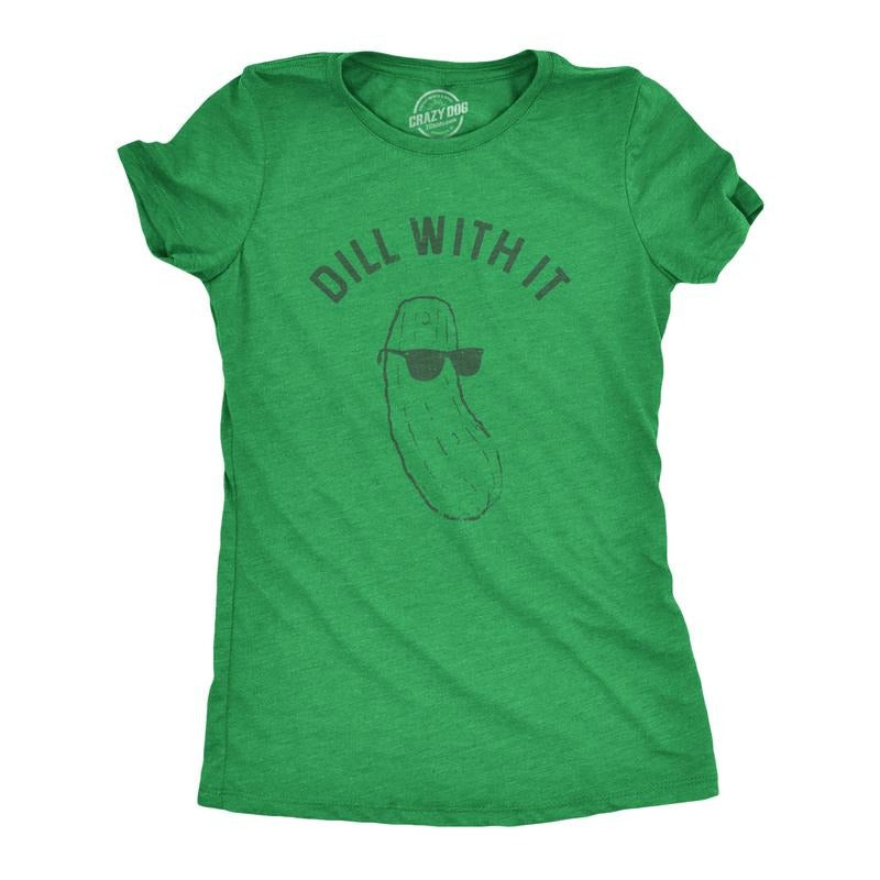 Womens Dill With It T Shirt Funny Cool Sunglasses Pickle Tee For Ladies Funny Womens T Shirts Cute Slimming Top...