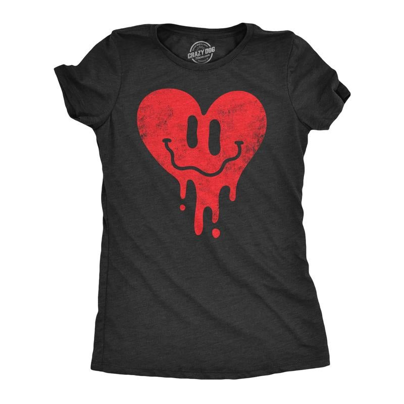 Womens Dripping Heart Face T Shirt Funny Valentines Day Melting Hearts Joke Tee for Ladies Funny Womens T Shirts Cute...