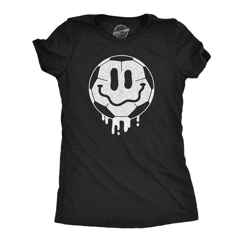 Womens Dripping Soccer Ball Smile Funny T Shirts Sports Graphic Tee For Ladies Funny Womens T Shirts Cute Slimming Top...