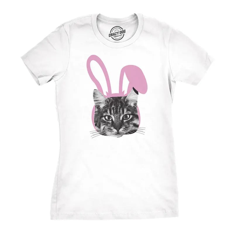 Womens Easter Cat T Shirt Funny Kitten In Bunny Ears Cute Lover Spring Tee Funny Womens T Shirts Cute Slimming Top...