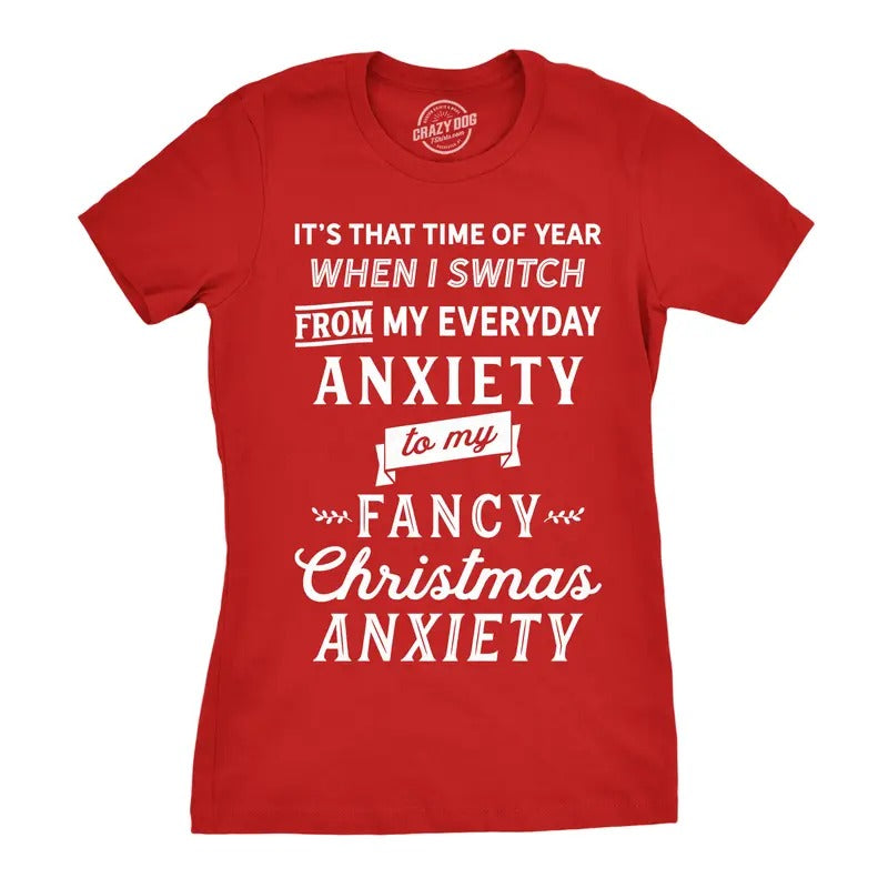 Womens Fancy Christmas Anxiety T Shirt Funny Holiday Season Tee For Ladies Funny Womens T Shirts Cute Slimming Top...