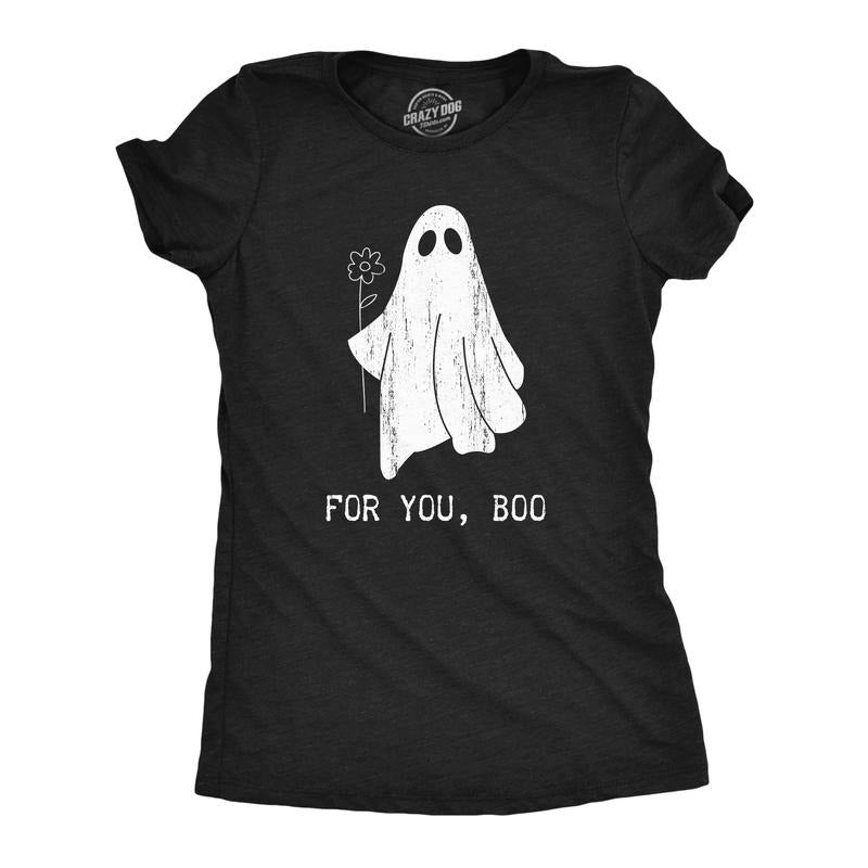 Womens For You Boo T Shirt Funny Halloween Bedsheet Ghost Flower Joke Tee For Ladies Funny Womens T Shirts Cute Slimming...