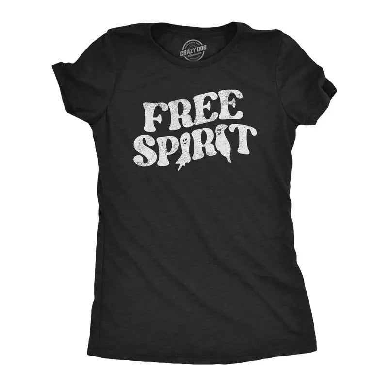 Womens Free Spirit T Shirt Funny Halloween Party Ghost Graphic Novelty Tee For Ladies Funny Womens T Shirts Cute Slimming...