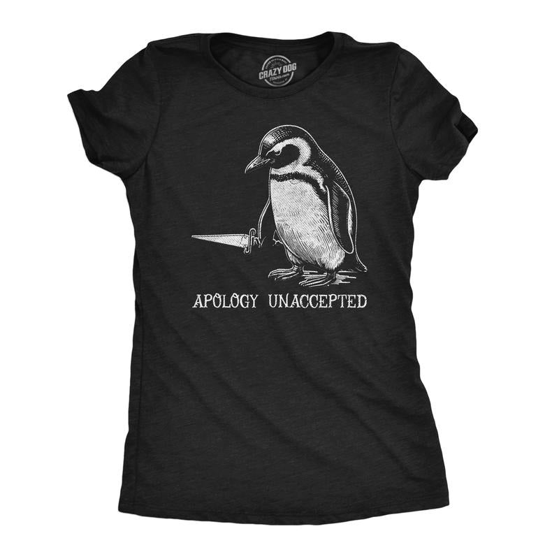 Womens Funny T Shirts Apology Unaccepted Sarcastic Penguin Graphic Novelty Tee For Ladies Funny Womens T Shirts Cute...