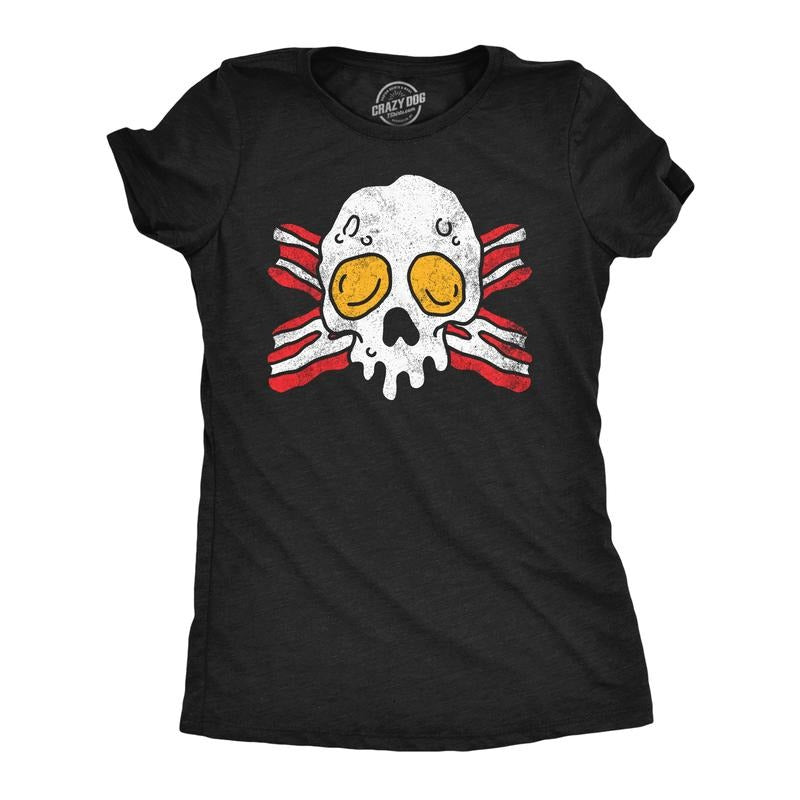 Womens Funny T Shirts Bacon And Eggs Skull Breakfast Graphic Tee For Ladies Funny Womens T Shirts Cute Slimming Top...