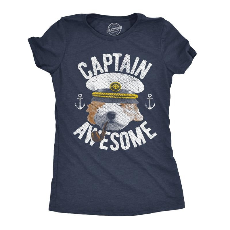 Womens Funny T Shirts Captain Awesome Sarcastic Cute Puppy Graphic Novelty Tee for Ladies Funny Womens T Shirts Cute...