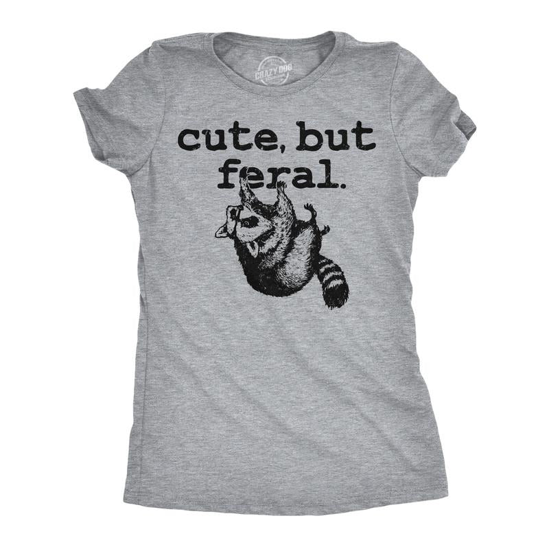 Womens Funny T Shirts Cute But Feral Sarcastic Raccoon Graphic Novelty Tee for Ladies Funny Womens T Shirts Cute Slimming...