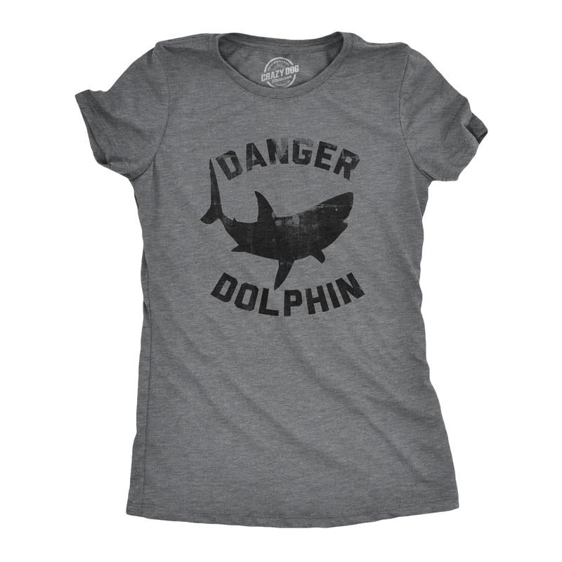 Womens Funny T Shirts Danger Dolphin Sarcastic Shark Graphic Novelty Tee For Ladies Funny Womens T Shirts Cute Slimming...