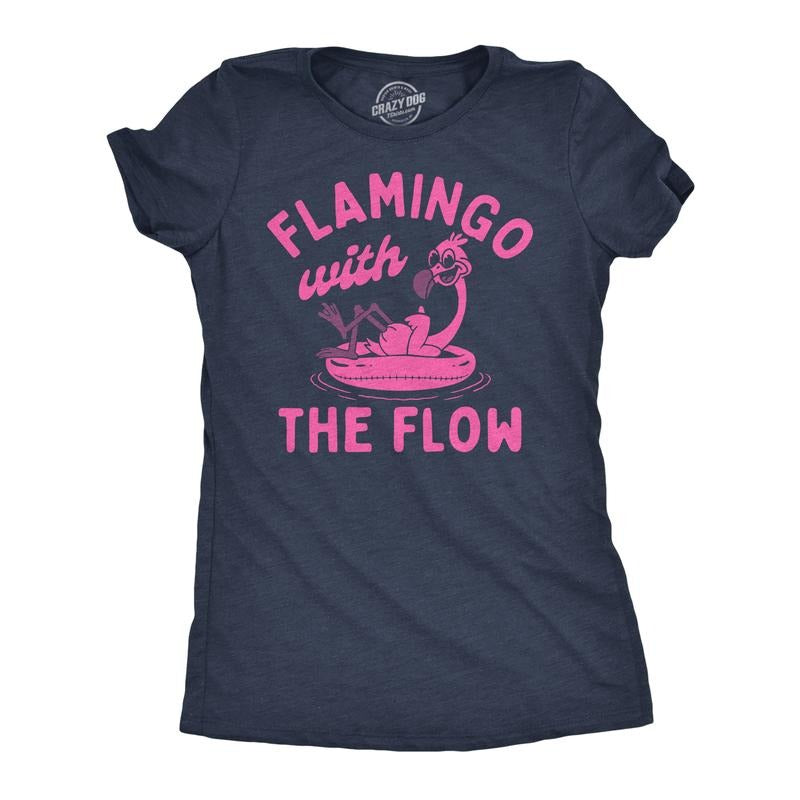 Womens Funny T Shirts Flamingo With The Flow Sarcastic Animal Graphic Tee For Ladies Funny Womens T Shirts Cute Slimming...