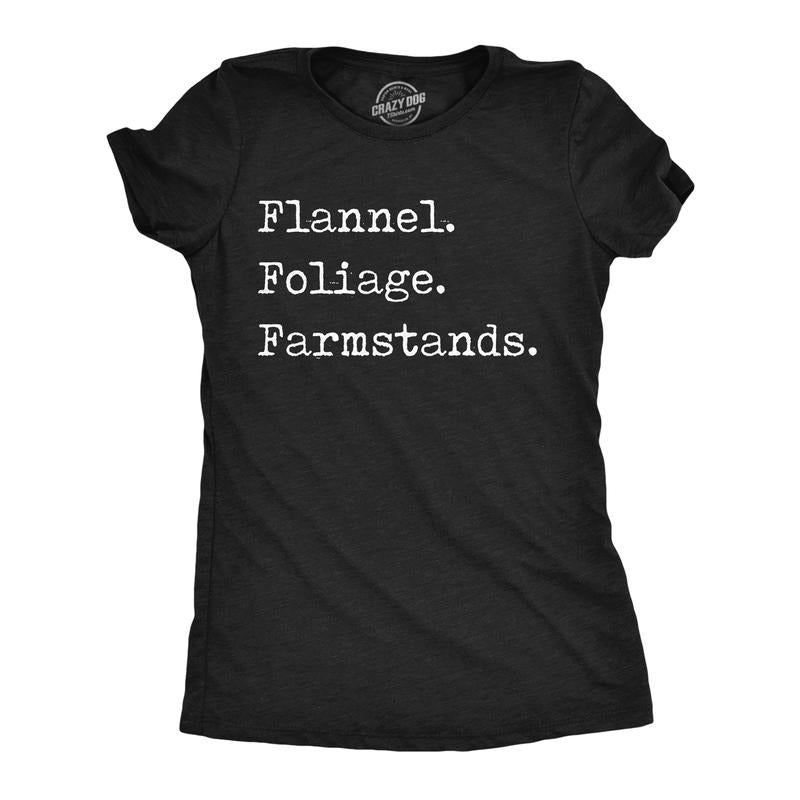 Womens Funny T Shirts Flannel Foliage Farmstands Sarcastic Fall Lovers Graphic Novelty Tee For Ladies Funny Womens T...