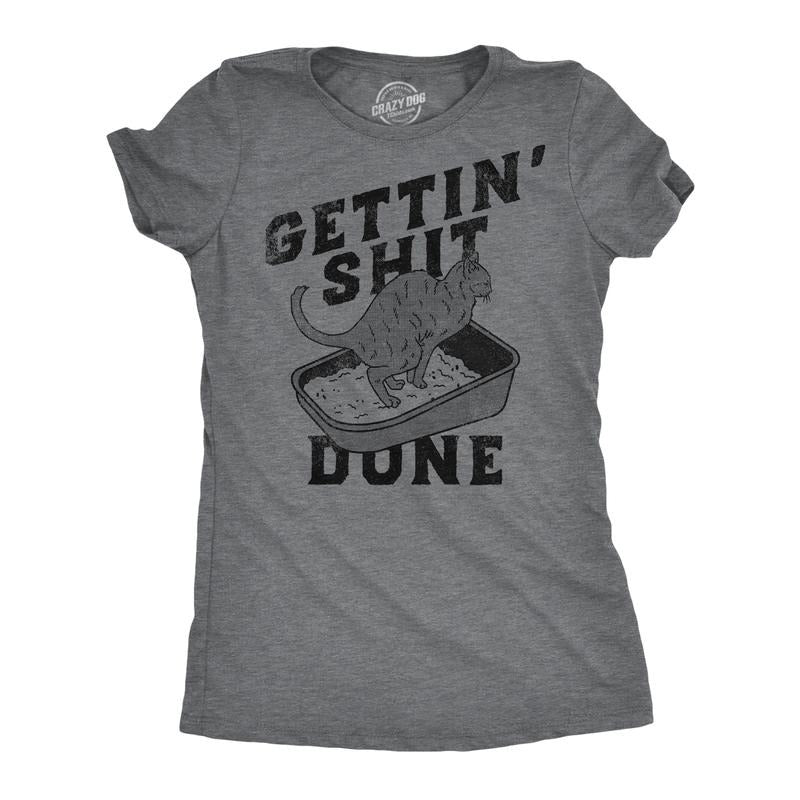 Womens Funny T Shirts Gettin Shit Done Sarcastic Cat Poop Joke Tee for Ladies Funny Womens T Shirts Cute Slimming Top...