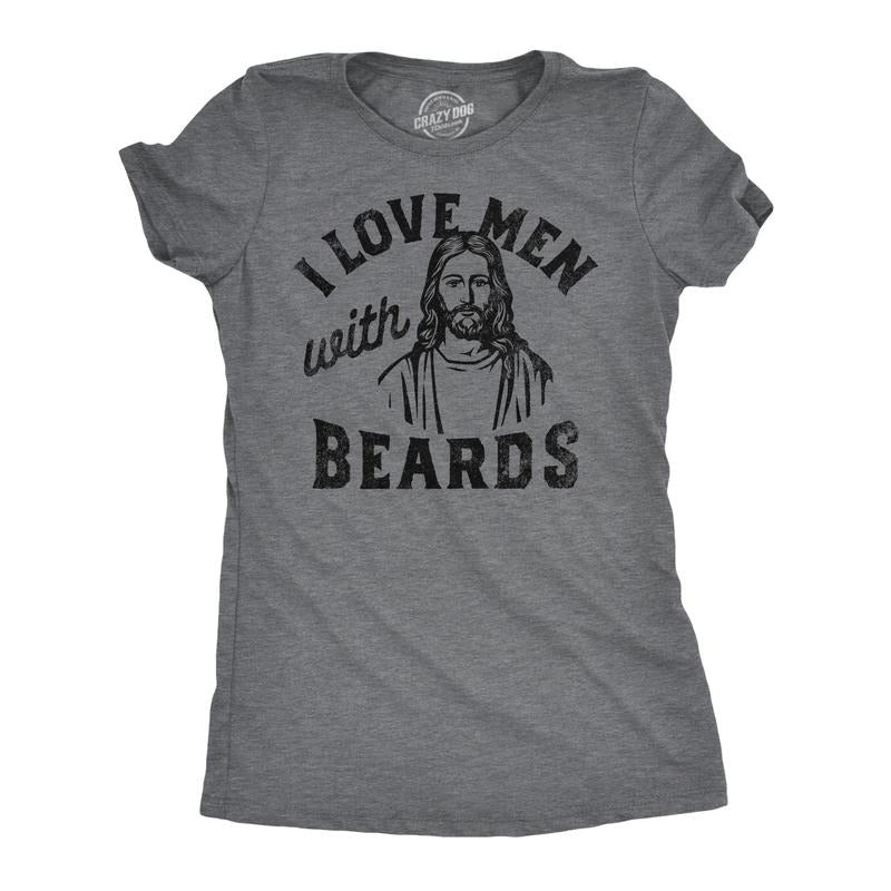 Womens Funny T Shirts I Love Men With Beards Sarcastic Jesus Tee For Ladies Funny Womens T Shirts Cute Slimming Tees with...
