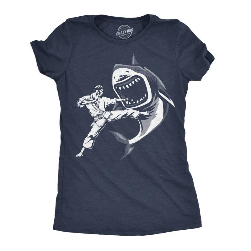 Womens Funny T Shirts Karate Kicked Shark Sarcastic Fighting Graphic Tee Funny Womens T Shirts Cute Slimming Top...