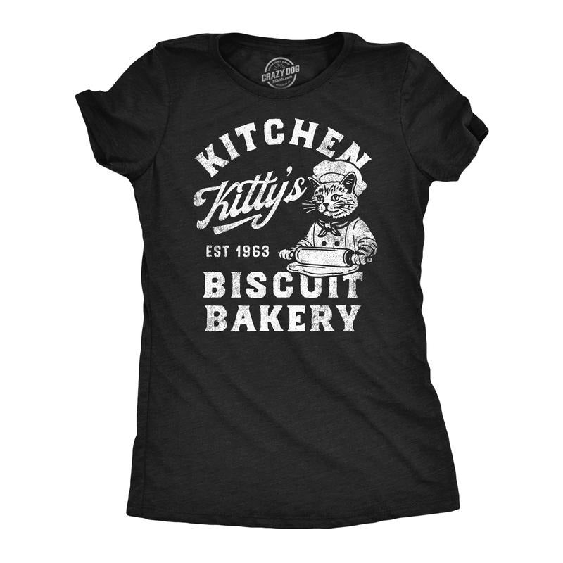 Womens Funny T Shirts Kitchen Kittys Biscuit Bakery Sarcastic Kitten Graphic Tee for Ladies Funny Womens T Shirts Cute...