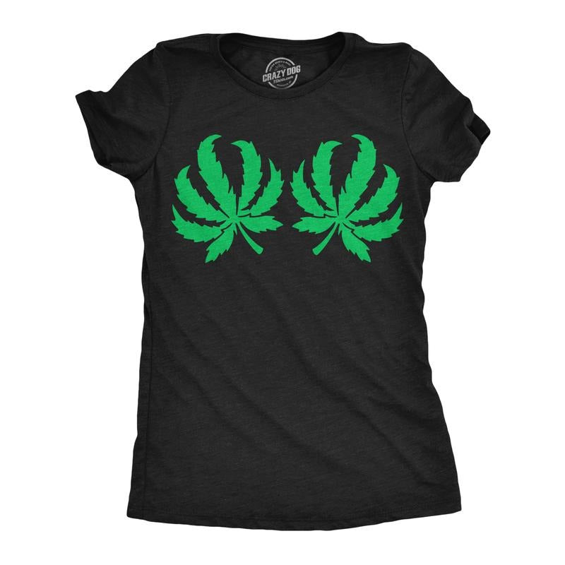 Womens Funny T Shirts Pot Leaf Boobs Sarcastic 420 Graphic Tee For Ladies Funny Womens T Shirts Cute Slimming Tees with...