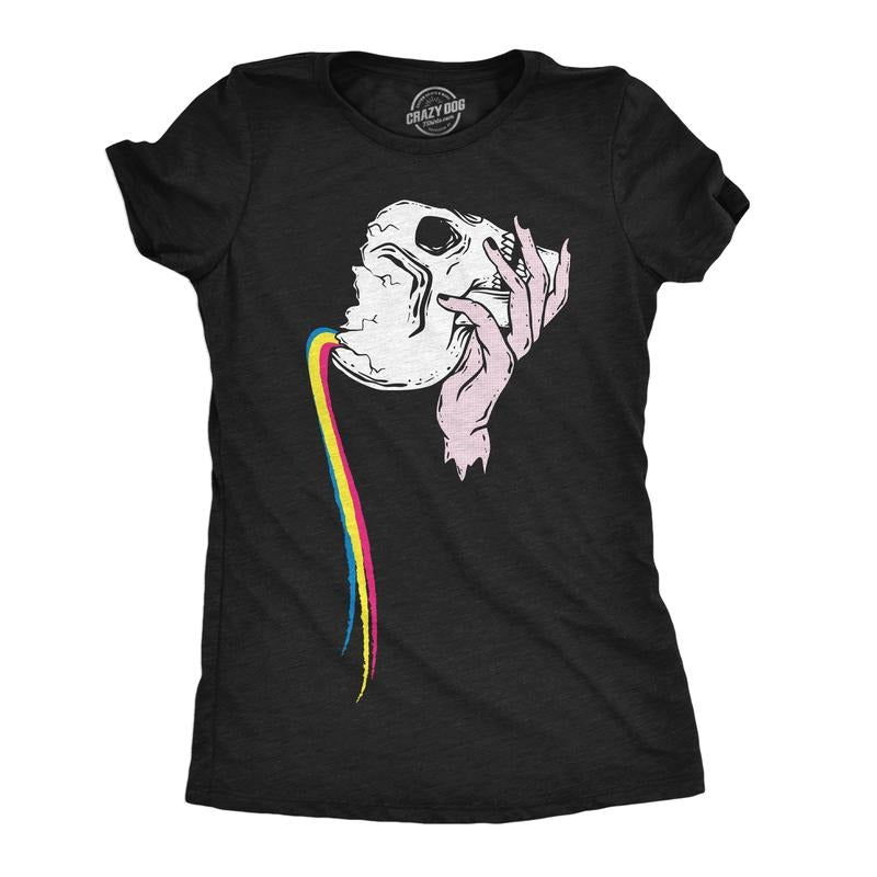 Womens Funny T Shirts Pouring Rainbow Skull Cool Graphic Tee For Ladies Funny Womens T Shirts Cute Slimming Top...