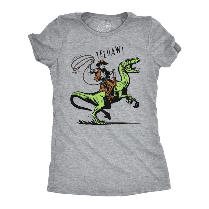 Womens Funny T Shirts Raptor Wrangler Sarcastic Dinosaur Cowboy Graphic Tee Funny Womens T Shirts Cute Slimming Top...