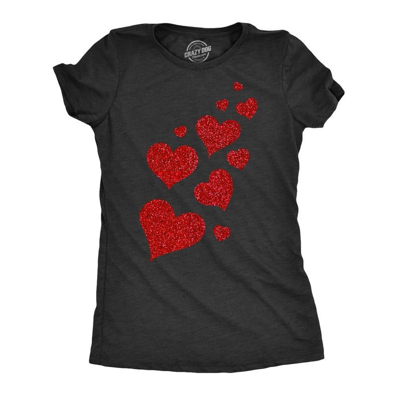 Womens Glitter Hearts T Shirt Cute Valentines Day Red Heart Graphic Novelty Tee For Ladies Funny Womens T Shirts Cute...