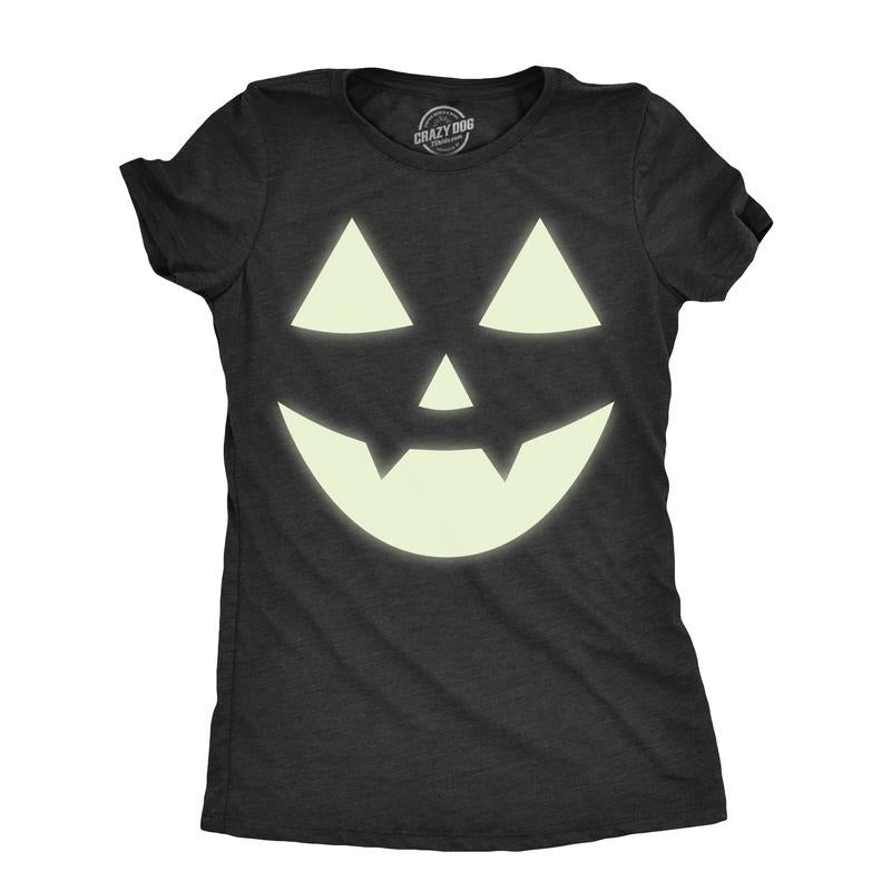 Womens Glow In The Dark Jack O Lantern T Shirt Funny Halloween Spooky Pumpkin Tee For Ladies Funny Womens T Shirts Cute...