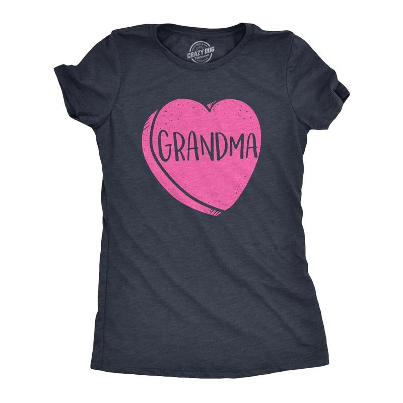 Womens Grandma Candy Heart Funny Family Relationship Valentines Day T shirt Funny Womens T Shirts Cute Slimming Top...