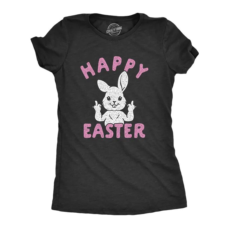Womens Happy Easter Middle Finger T Shirt Cute Funny Offensive Bunny Hilarious Top Funny Womens T Shirts Cute Slimming...