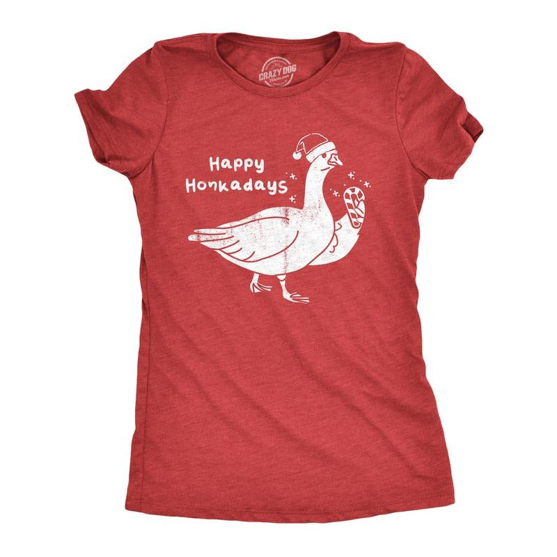 Womens Happy Honkadays T Shirt Funny Xmas Party Goose Joke Tee For Ladies Funny Womens T Shirts Cute Slimming Top...
